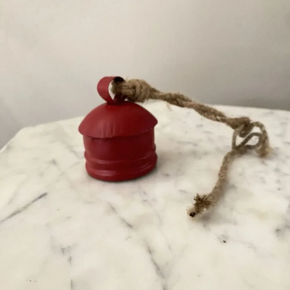 Red Metal Tibetan Inspired Cylindrical Decorative Cow Bells Set of 3 Wood Strike